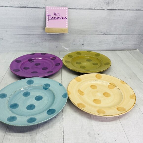Bella Ceramica PASIS Various Pastels Colors Dots Design Salad Lunch Plates Set 4 - Picture 2 of 11